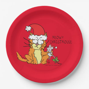 Cat Funny Christmas Cartoon Cute Mouse Paper Plate