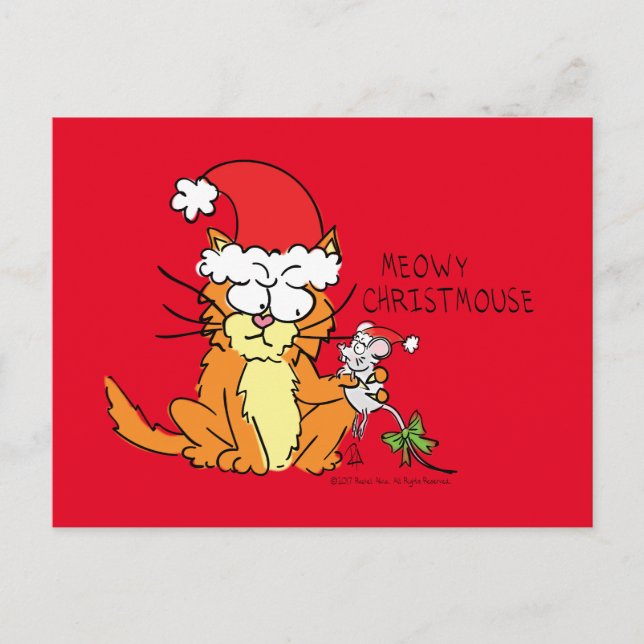 Cat Funny Christmas Cartoon Cute Mouse Postcard (Front)