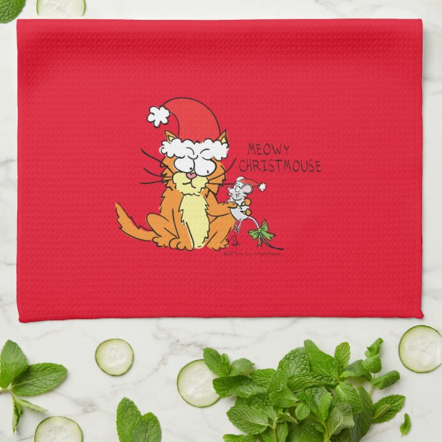 Cat Funny Christmas Cartoon Cute Mouse Tea Towel (Folded)