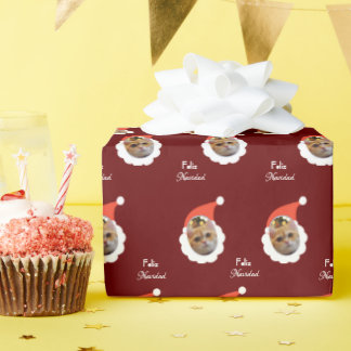 Cat Funny Face Merry Christmas Spanish Photo Wrapping Paper