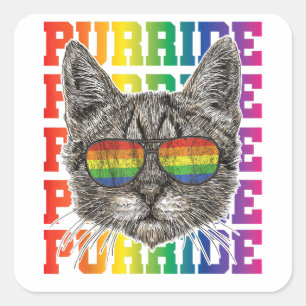 Cat Funny Kitten LGBT Gay Pride Rainbow Square Sticker