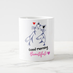 Cat funny morning large coffee mug