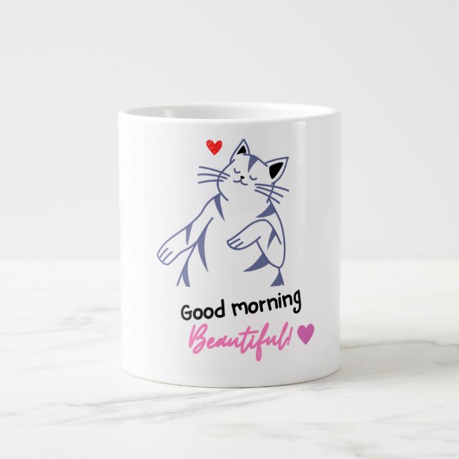Cat funny morning large coffee mug (Front)