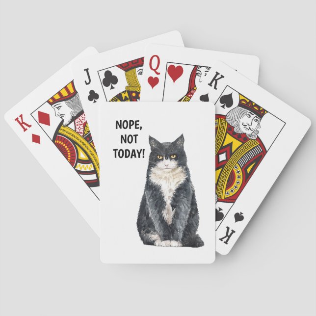 Cat Funny Nope Not Today Meme Grumpy Grouchy Playing Cards (Back)