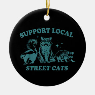 Cat Funny Vintage Racoon Opossum Skunk Ceramic Ornament