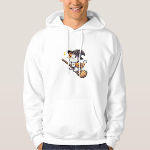 Cat Funny Witch Halloween Costume Broom Stick Boys Hoodie