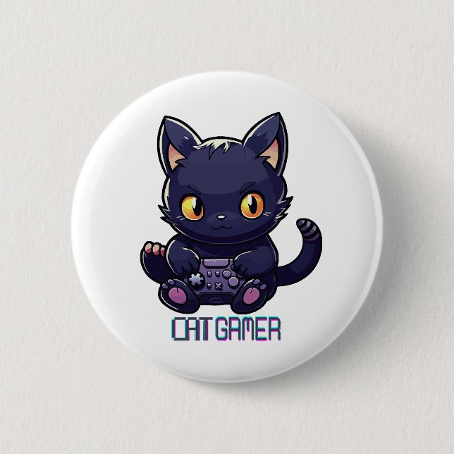 Cat Gamer 6 Cm Round Badge (Front)