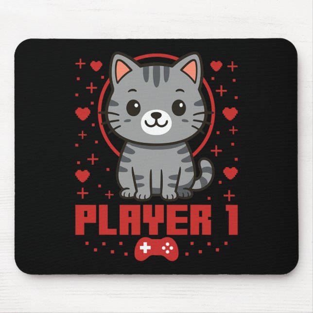 Cat Gamer Couple Cat Retro Pixel Arcade  Mouse Pad (Front)