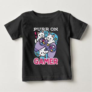  Cat Gamer Design - Purr On Gamer Joystick Art Baby T-Shirt
