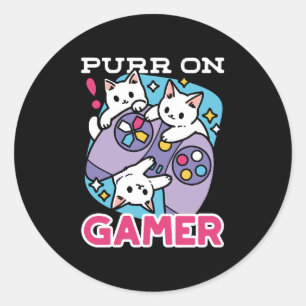  Cat Gamer Design - Purr On Gamer Joystick Art Classic Round Sticker