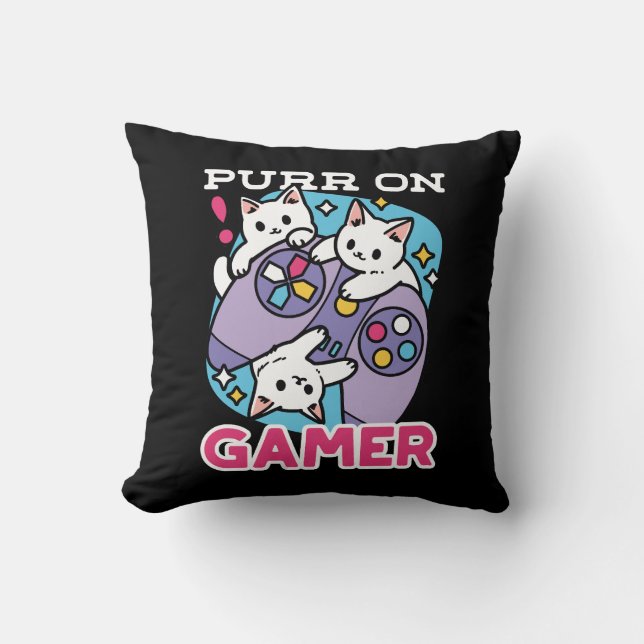  Cat Gamer Design - Purr On Gamer Joystick Art Cushion (Front)
