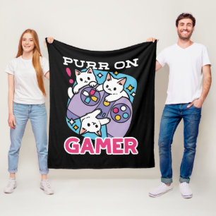  Cat Gamer Design - Purr On Gamer Joystick Art Fleece Blanket