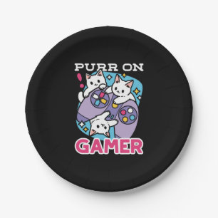  Cat Gamer Design - Purr On Gamer Joystick Art Paper Plate