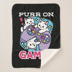  Cat Gamer Design - Purr On Gamer Joystick Art Sherpa Blanket