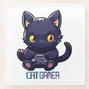 Cat Gamer Glass Coaster