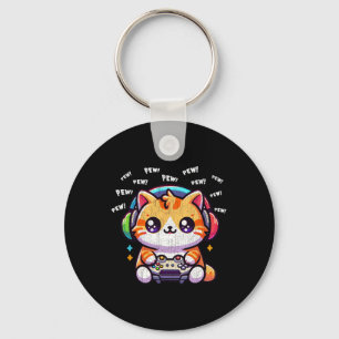 Cat Gamer Pew Funny Video Games Vintage Boys Men G Key Ring