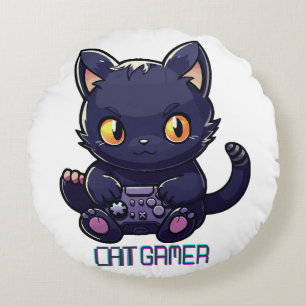Cat Gamer Round Cushion