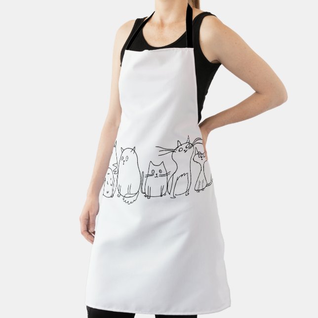 Cat gang Line Art Cartoon illustration Apron (Insitu)