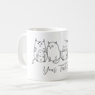 Cat gang Line Art Cartoon illustration Coffee Mug