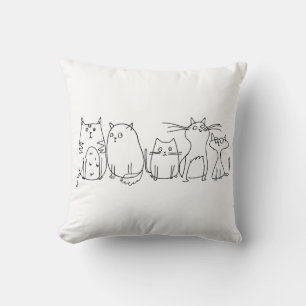 Cat gang Line Art Cartoon illustration Cushion