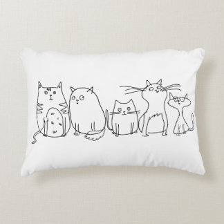 Cat gang Line Art Cartoon illustration Decorative Cushion