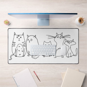 Cat gang Line Art Cartoon illustration Desk Mat