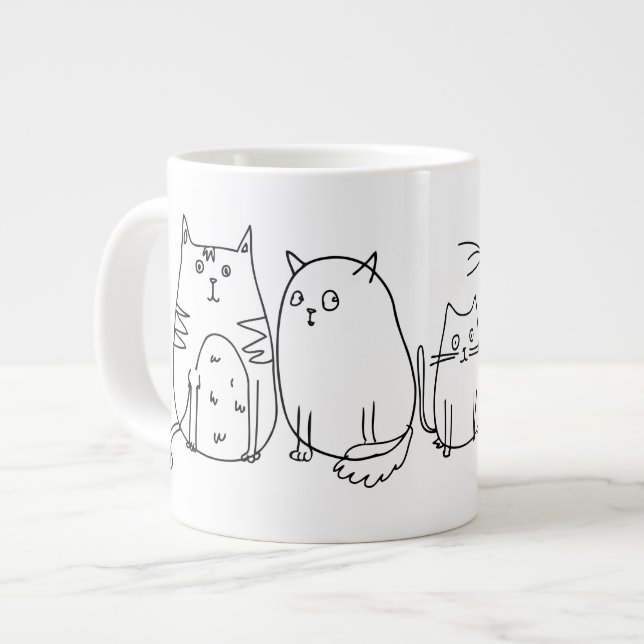 Cat gang Line Art Cartoon illustration Large Coffee Mug (Front Left)