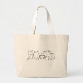 Cat gang Line Art Cartoon illustration Large Tote Bag