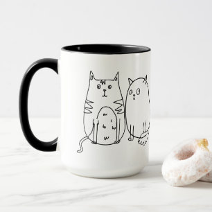 Cat gang Line Art Cartoon illustration Mug