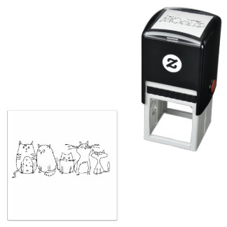 Cat gang Line Art Cartoon illustration Self-inking Stamp