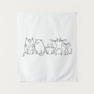 Cat gang Line Art Cartoon illustration Tapestry