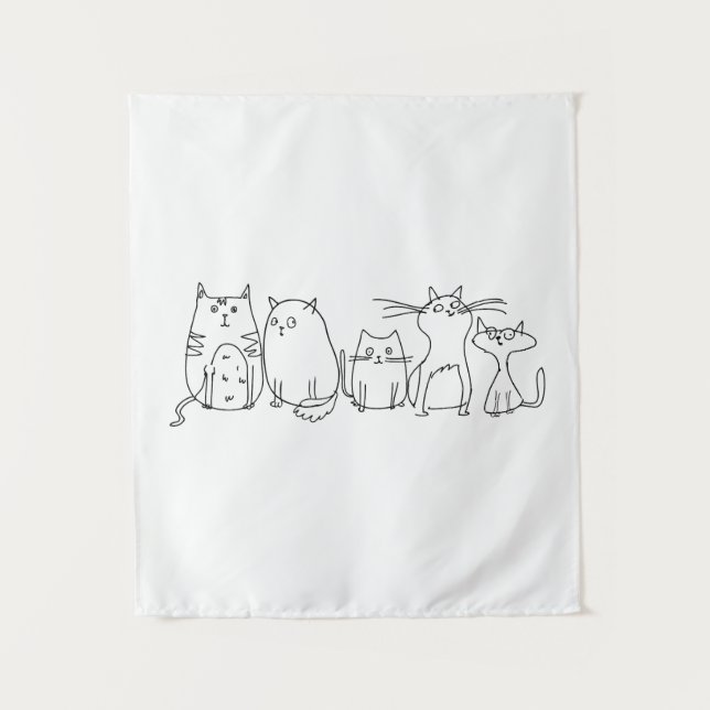Cat gang Line Art Cartoon illustration Tapestry (Front)