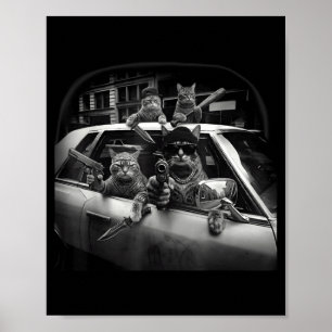 Cat Gang Meme Silly Cat Meme Trendy Funny Gangster Poster