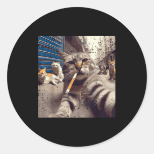 Cat Gangster Street Cats Selfie Funny Meme Humor M Classic Round Sticker