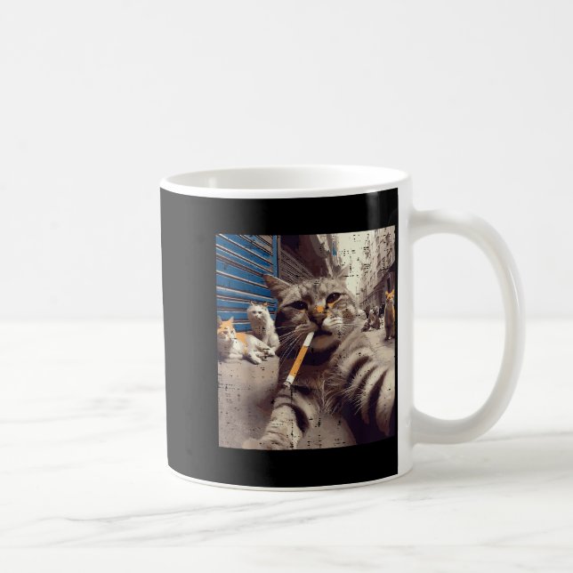 Cat Gangster Street Cats Selfie Funny Meme Humor M Coffee Mug (Right)