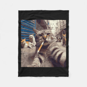 Cat Gangster Street Cats Selfie Funny Meme Humor M Fleece Blanket