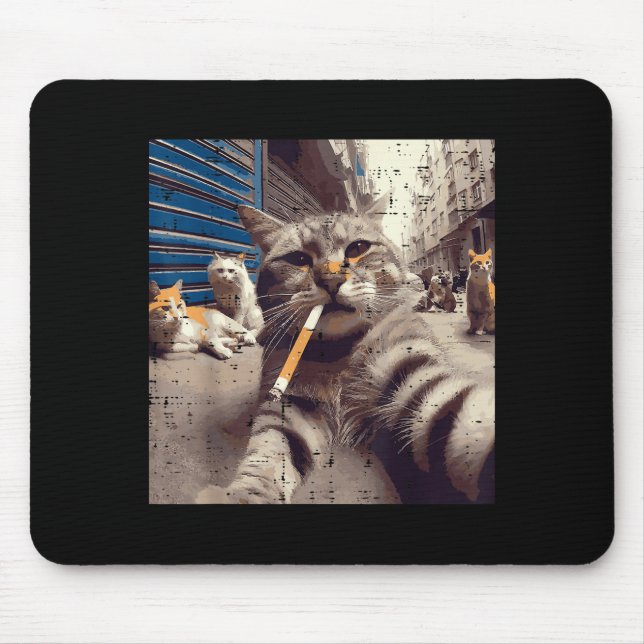 Cat Gangster Street Cats Selfie Funny Meme Humor M Mouse Pad (Front)