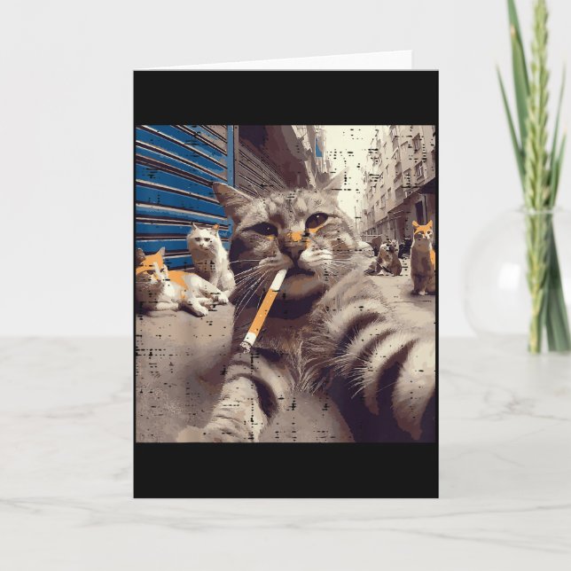 Cat Gangster Street Cats Selfie Funny Meme Humour  Card (Front)
