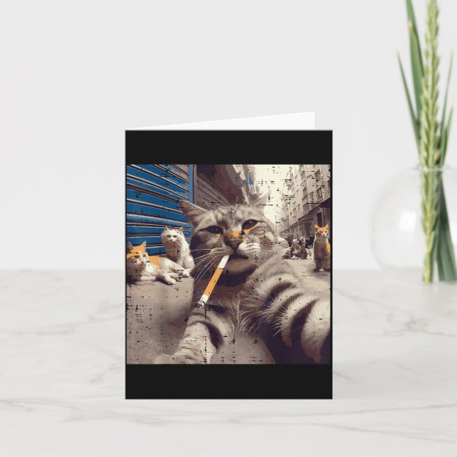 Cat Gangster Street Cats Selfie Funny Meme Humour  Card (Front)