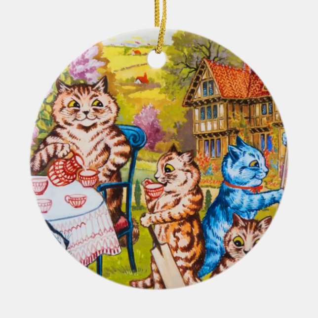 Cat Garden Party Ceramic Ornament (Front)