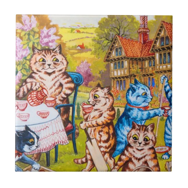 Cat Garden Party Ceramic Tile (Front)