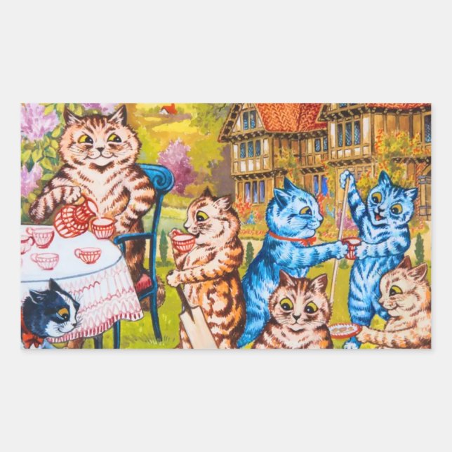 Cat Garden Party Rectangular Sticker (Front)