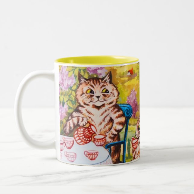 Cat Garden Party Two-Tone Coffee Mug (Left)