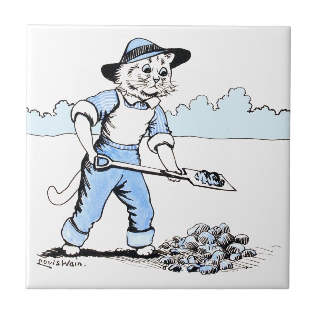 Cat Gardener, Louis Wain Ceramic Tile (Front)