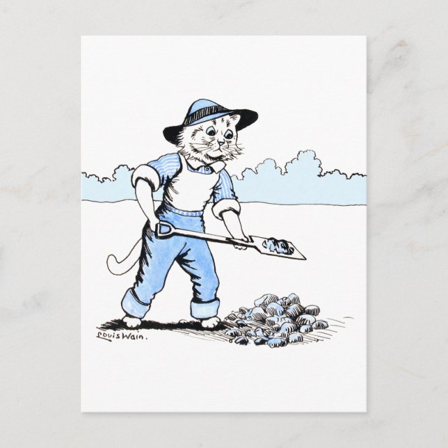Cat Gardener, Louis Wain Postcard (Front)