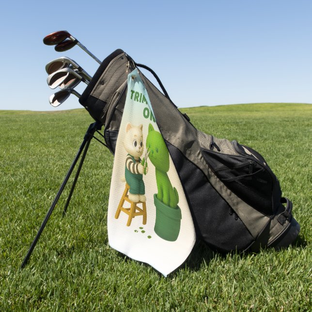 Cat Gardener Topiary Trim Mode Surreal Golf Towel (Green)