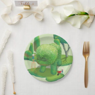 Cat Gardeners and Green Animal Bush Paper Plate