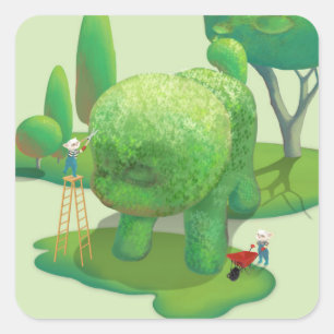Cat Gardeners and Green Animal Bush Square Sticker