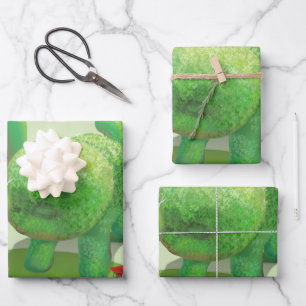 Cat Gardeners and Green Animal Bush Wrapping Paper Sheet