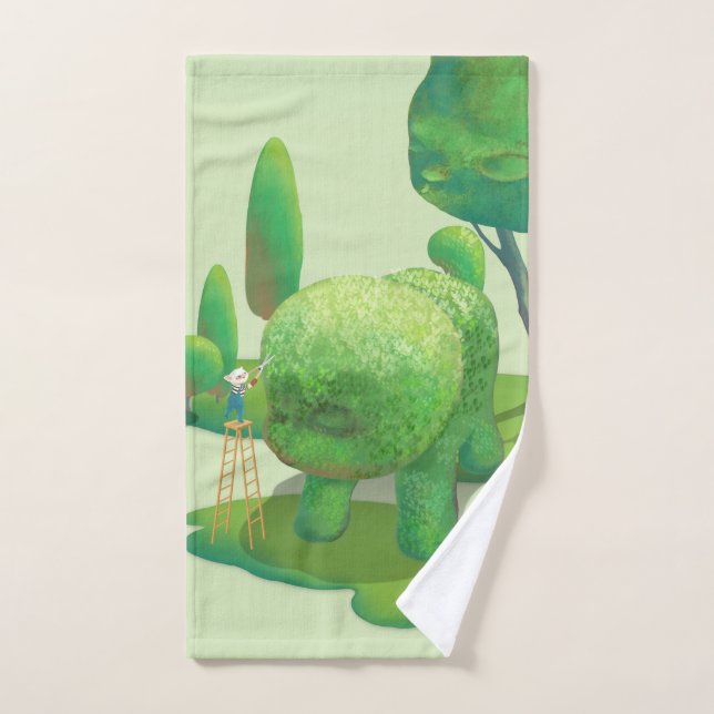 Cat Gardeners Green Topiary Animal Surreal Hand Towel (Hand Towel)